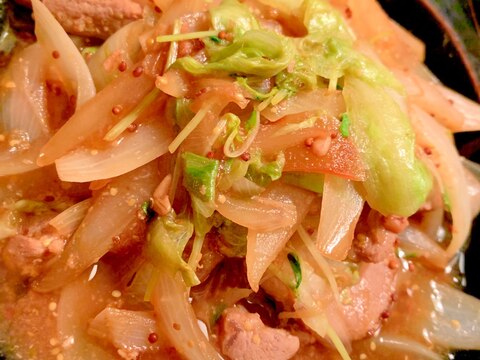 豚ヒレ味噌漬肉と野菜のポン酢マスタード炒め